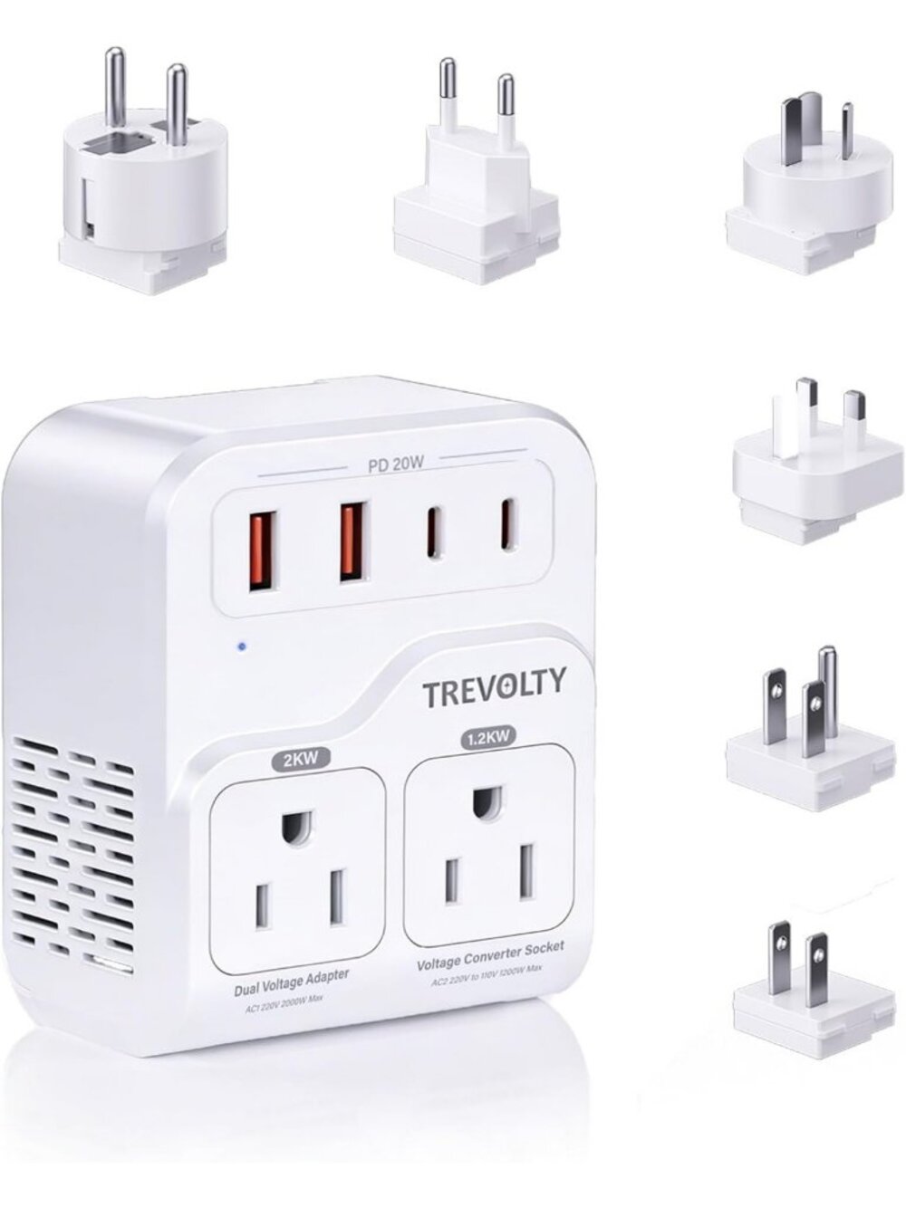 2000W Voltage Converter for European Travel, 7-in-1 Adapter with 3 AC/2 USB